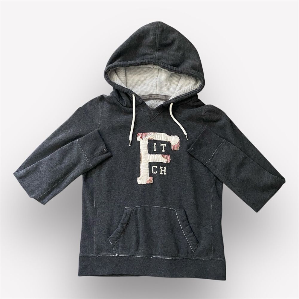 Abercrombie & Fitch Hoodie Gray Red Plaid Cream Large Retro